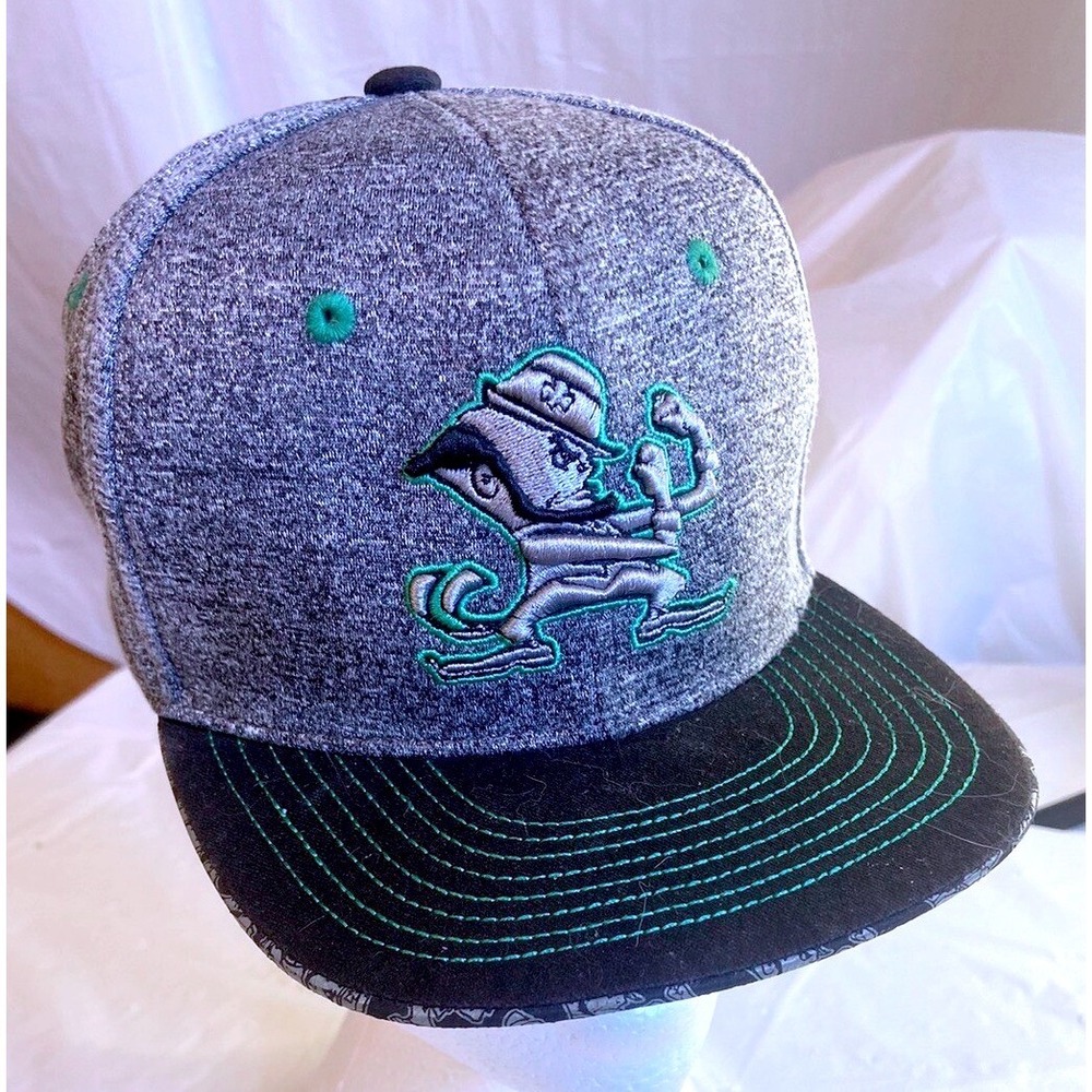 Zephyr Notre Dame Fighting Irish SnapbackHat Grey Green Leprechaun Flat Brim Cap